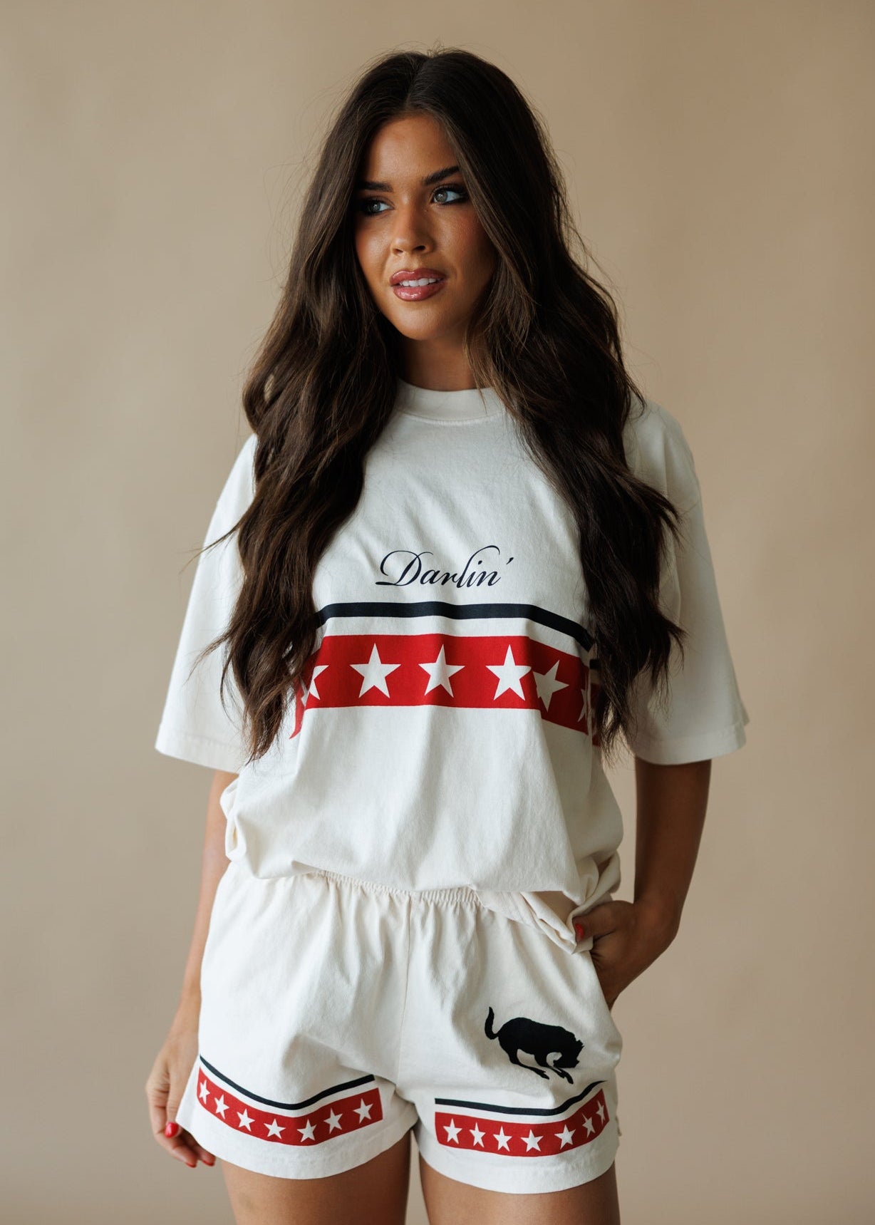 Spangled Short Sleeve Tee Creme