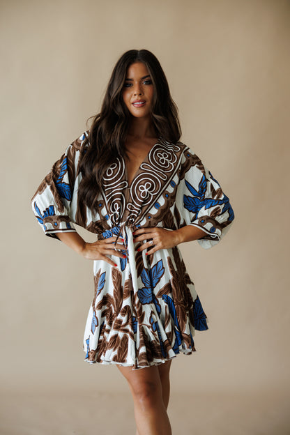 "Palma" Tassel Mini Dress in Brown