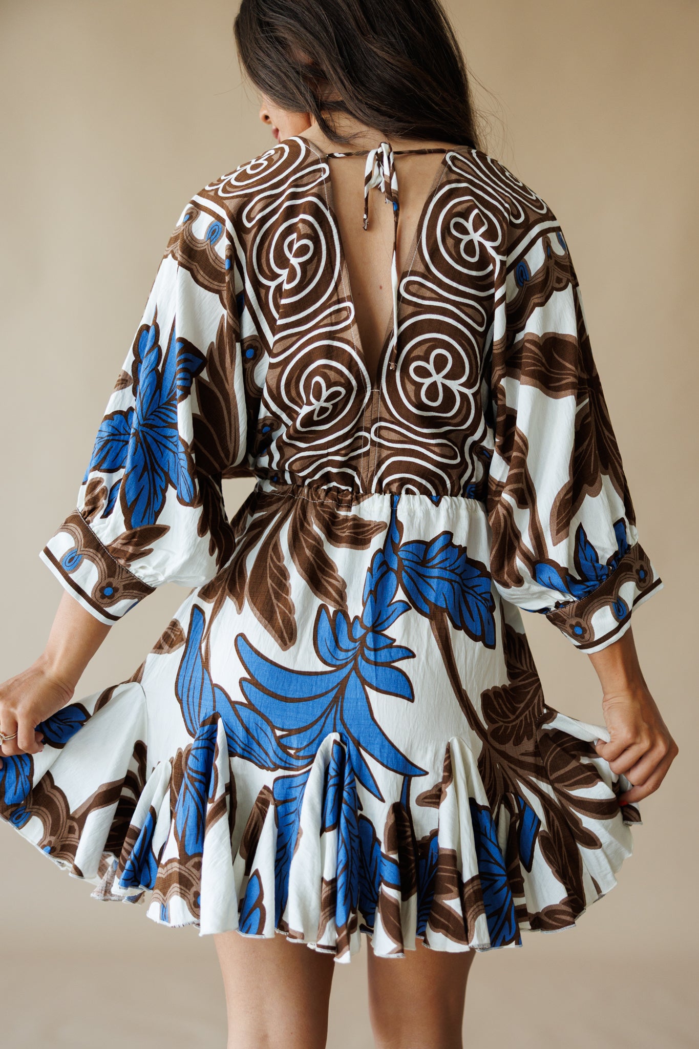 "Palma" Tassel Mini Dress in Brown