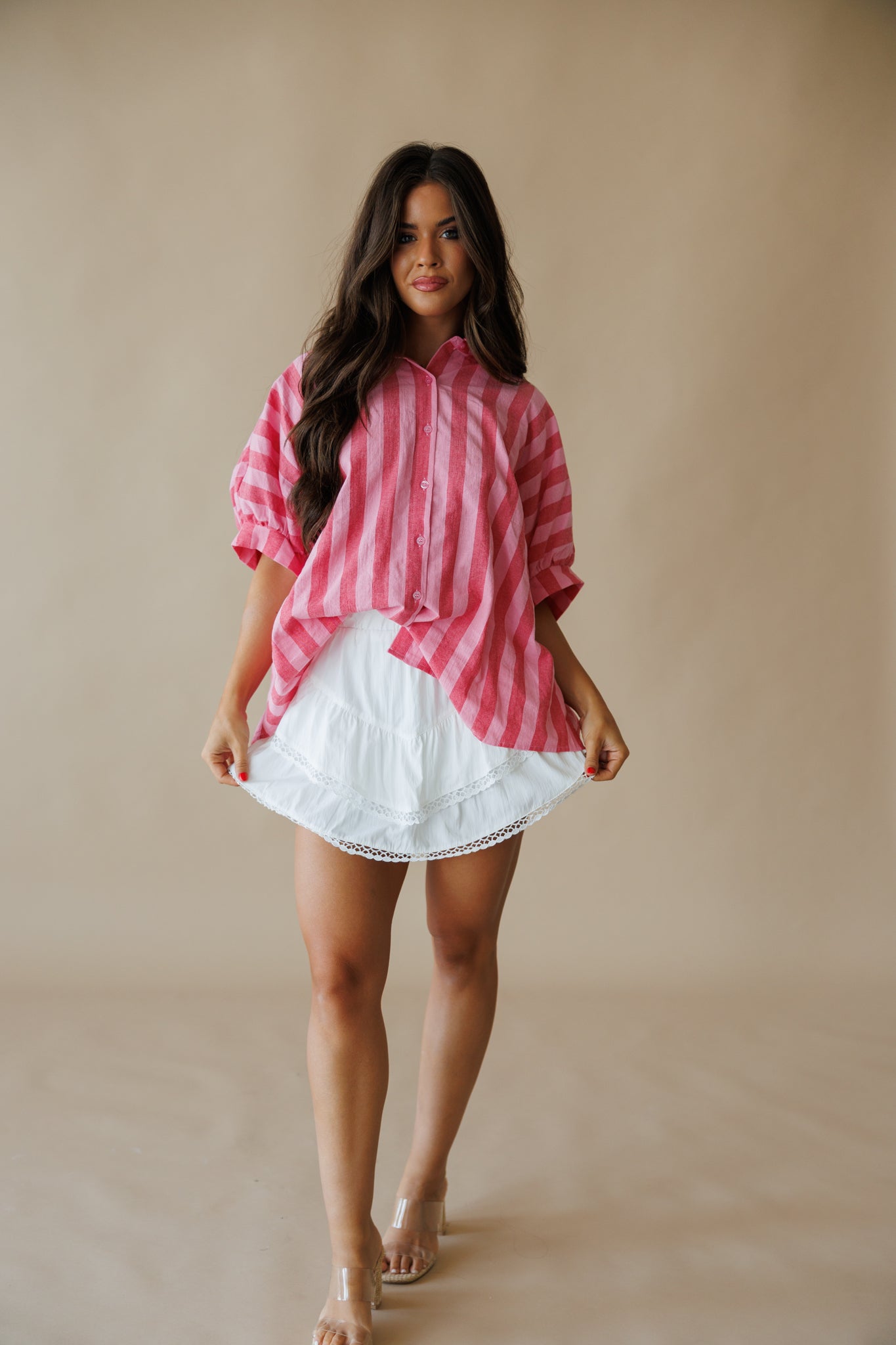 Striped Button Down Top in Pink