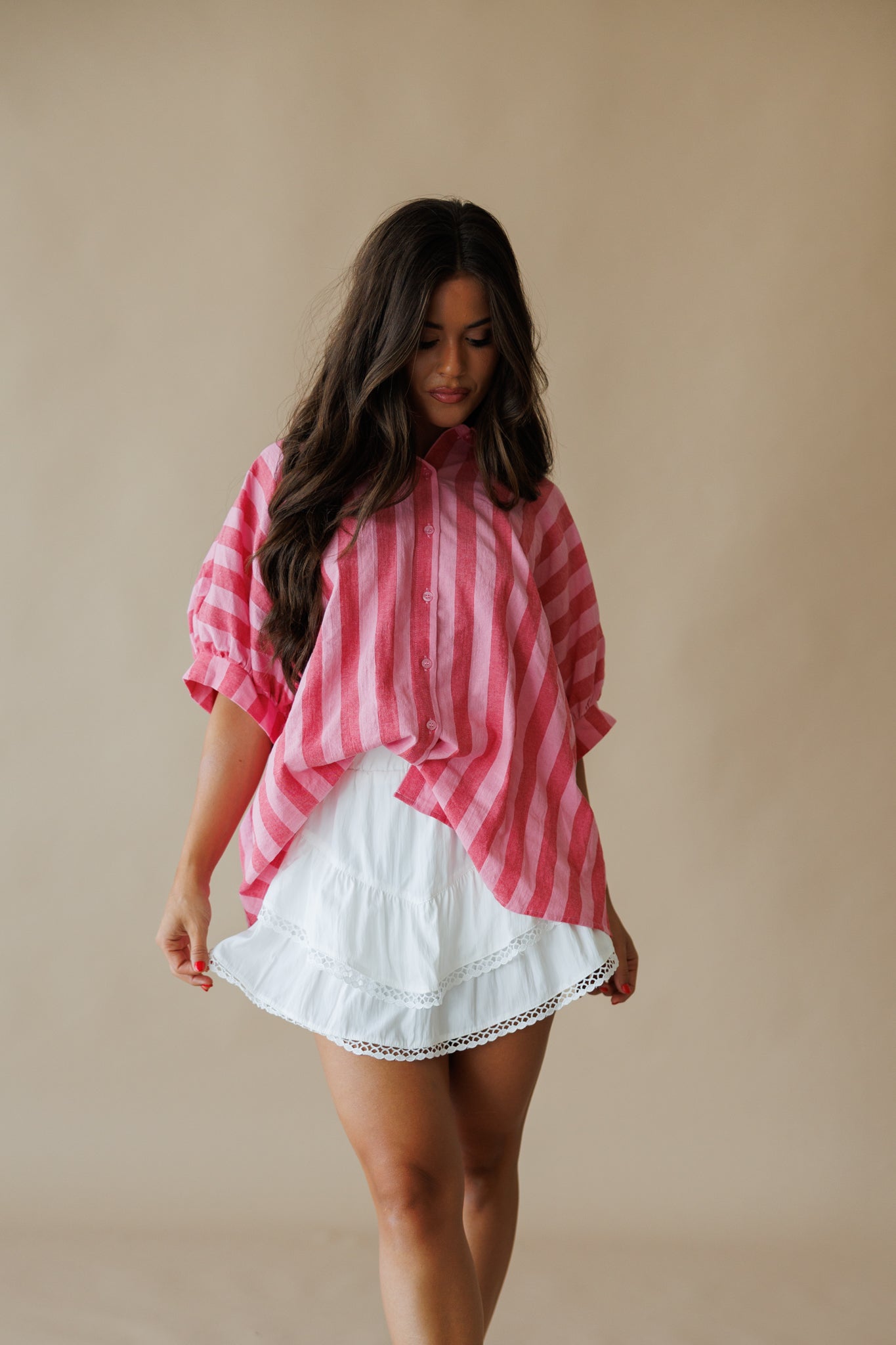 Striped Button Down Top in Pink