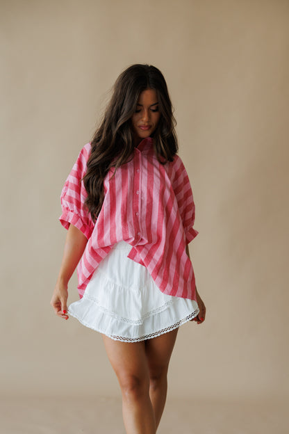 Striped Button Down Top in Pink