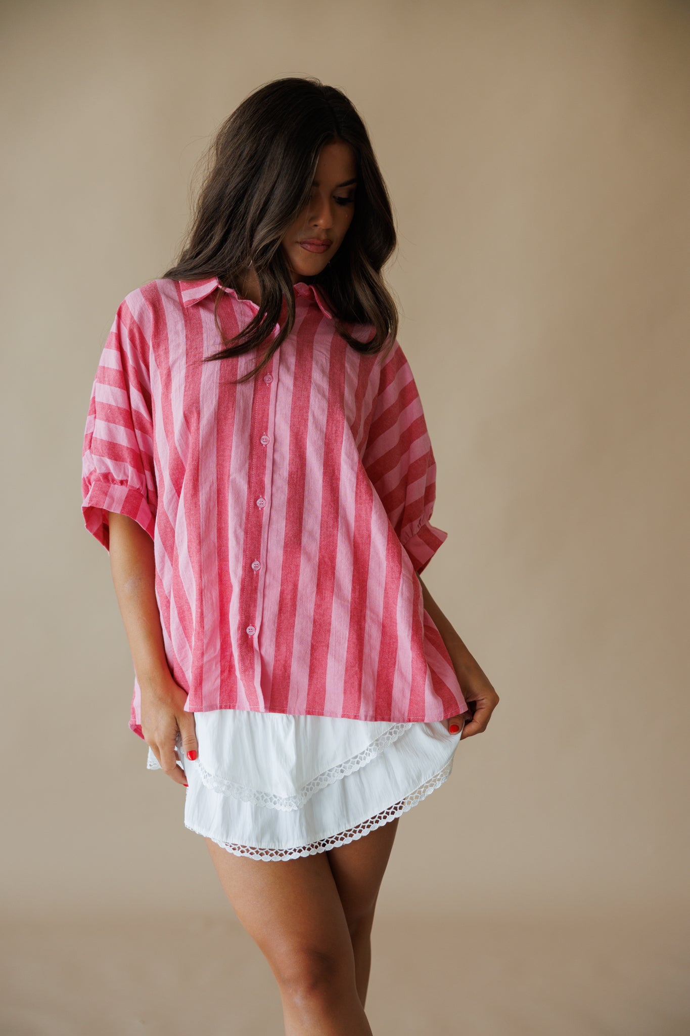 Striped Button Down Top in Pink
