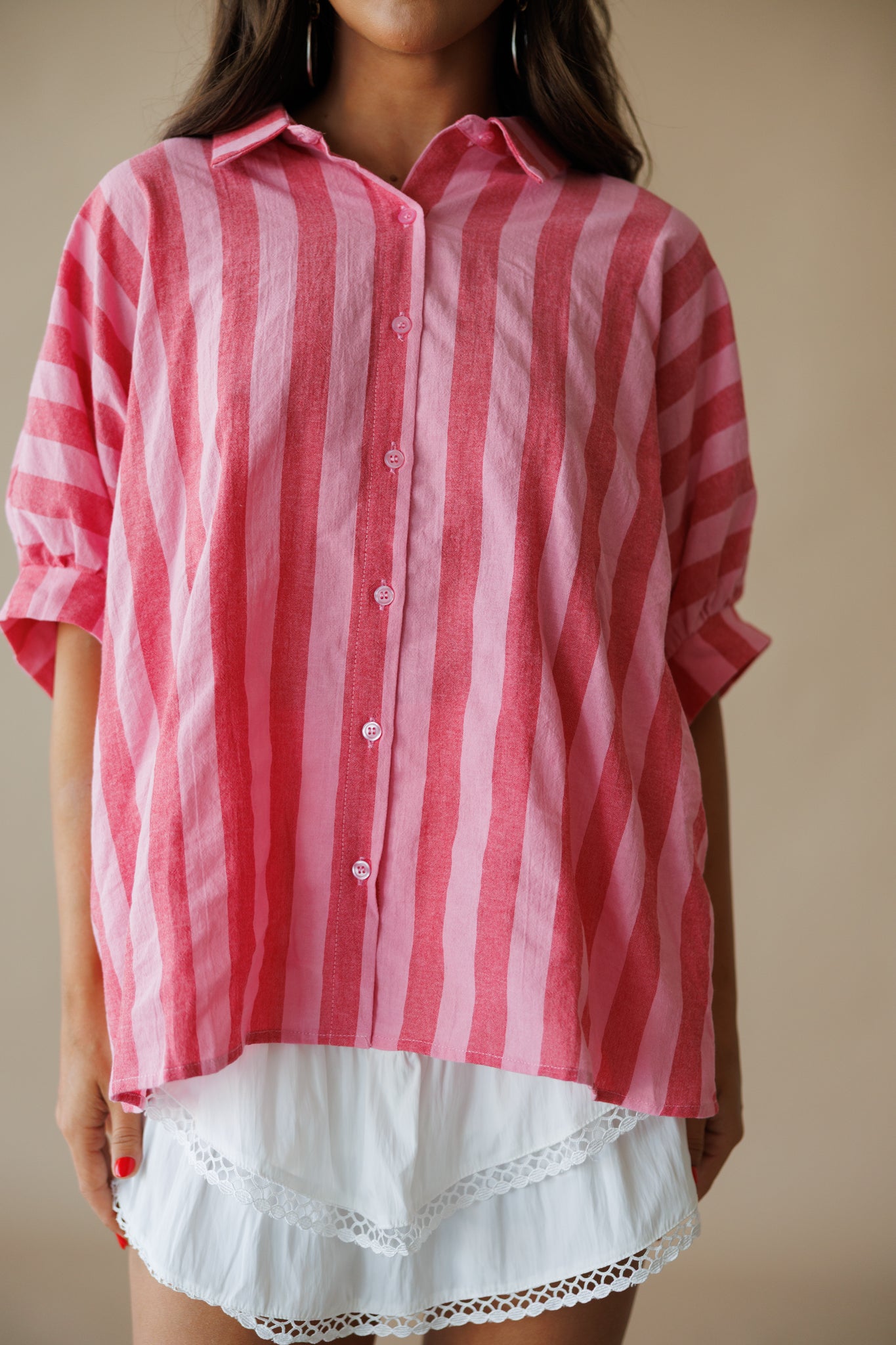 Striped Button Down Top in Pink