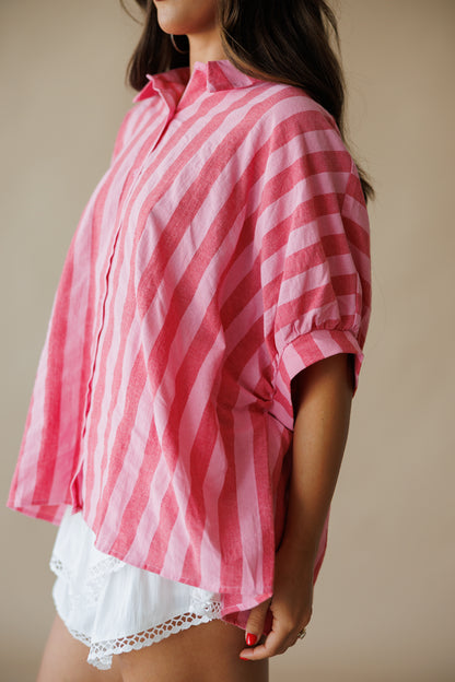 Striped Button Down Top in Pink