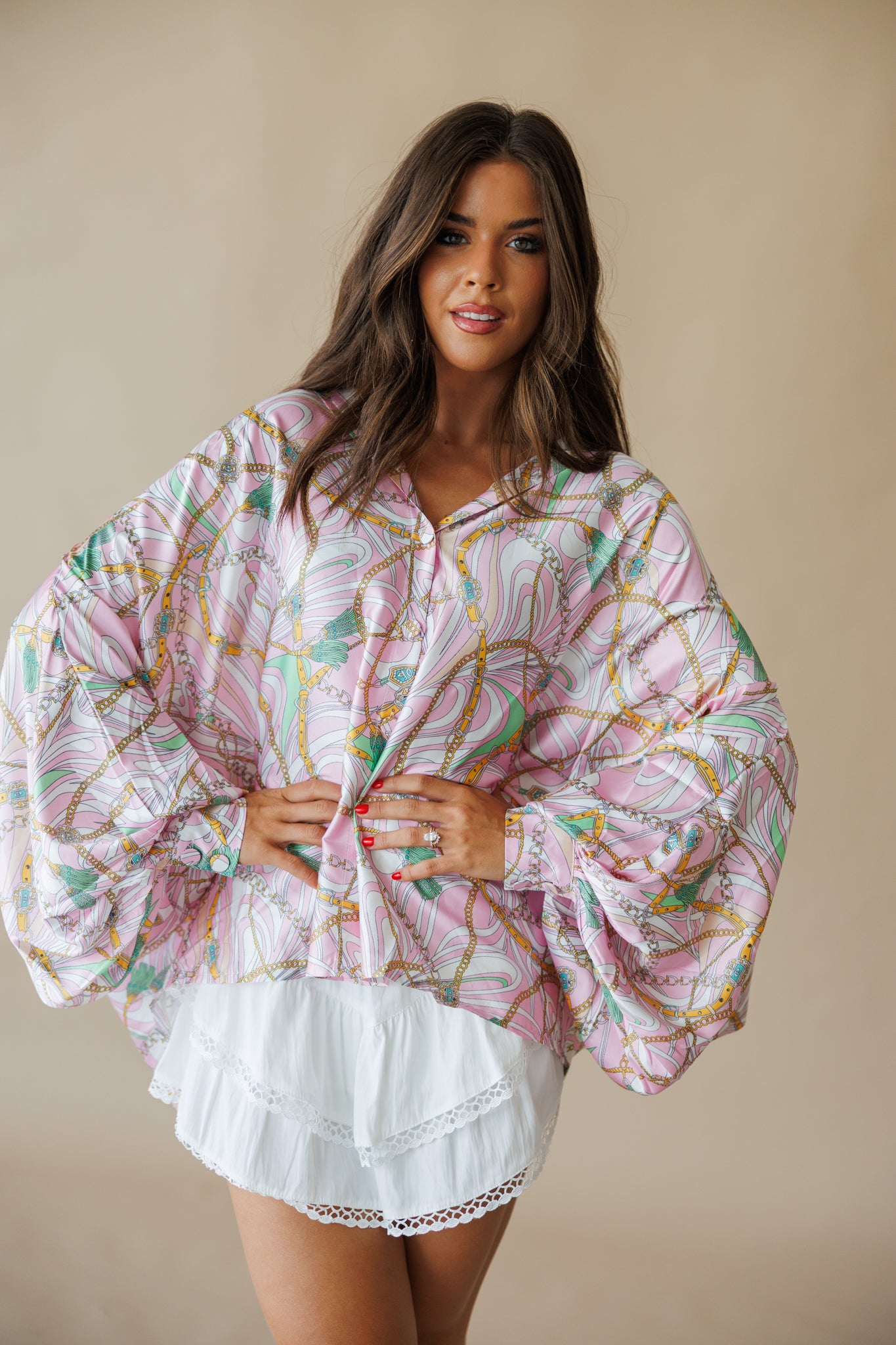 Chainlink Satin Top in Pink