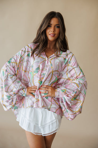 Chainlink Satin Top in Pink