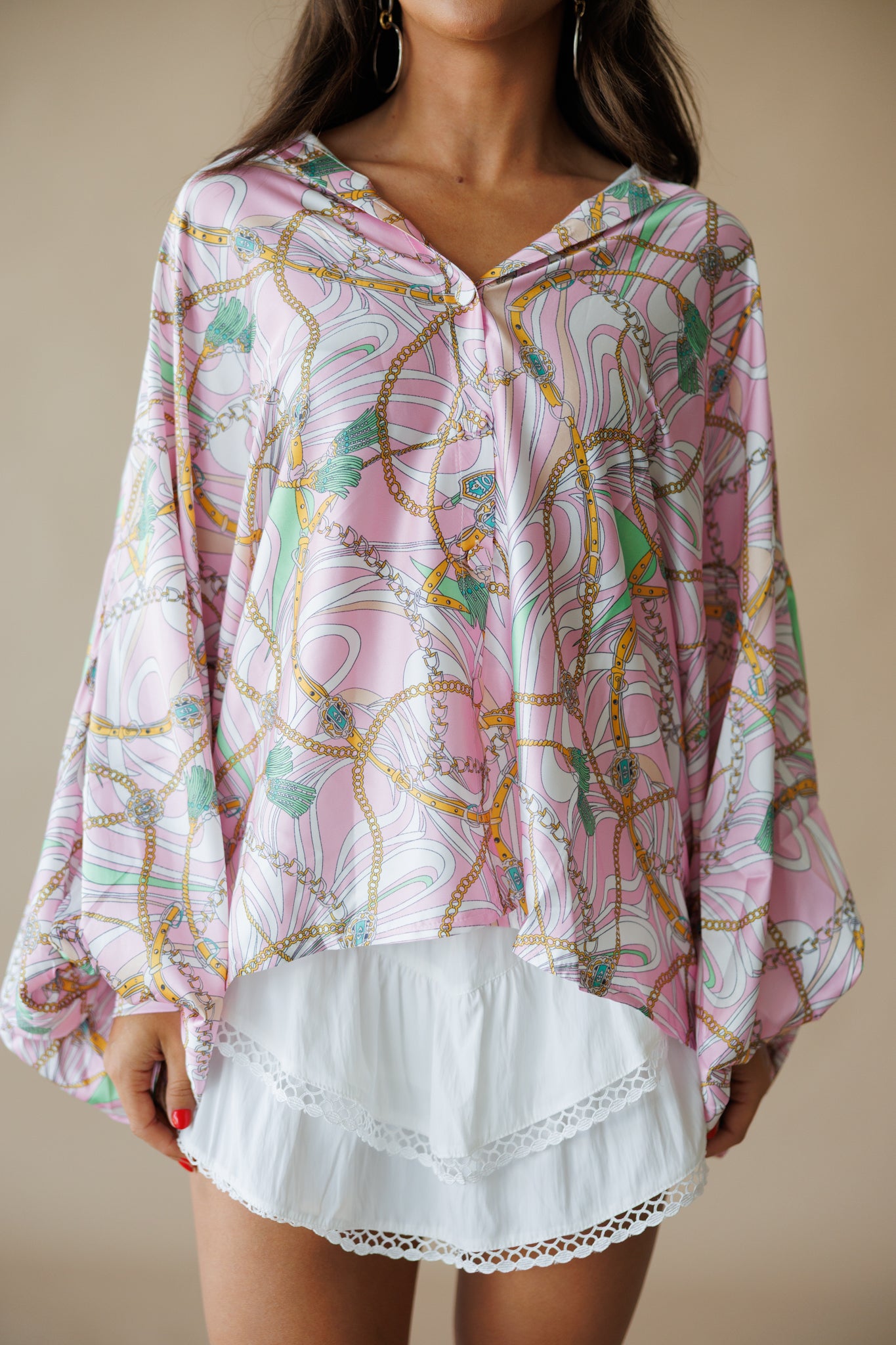 Chainlink Satin Top in Pink