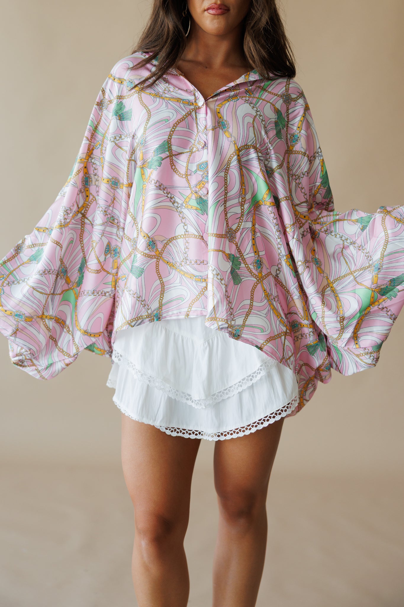 Chainlink Satin Top in Pink