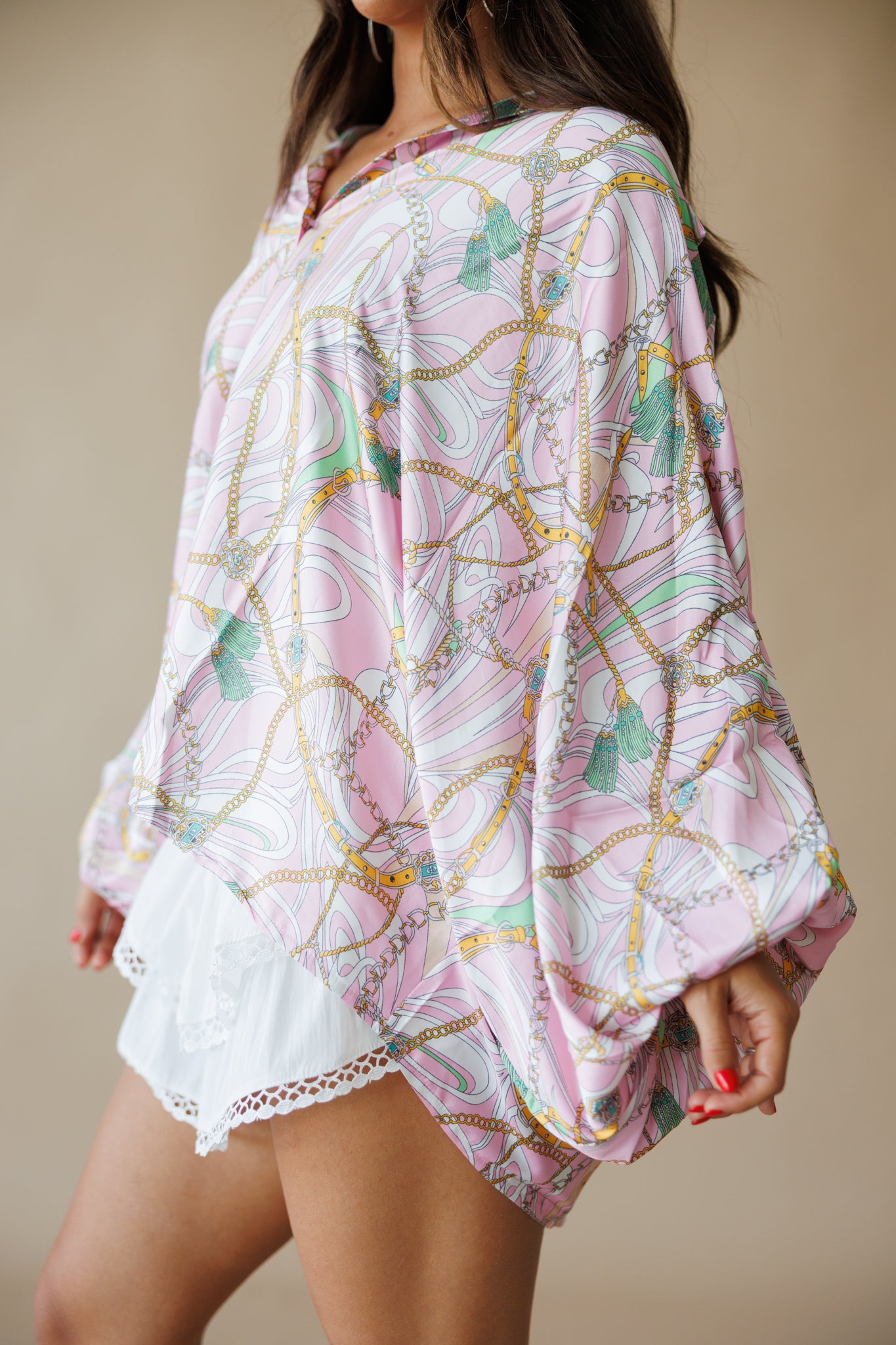 Chainlink Satin Top in Pink