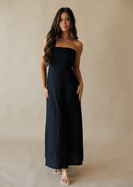 Olivia Black Linen Maxi Dress