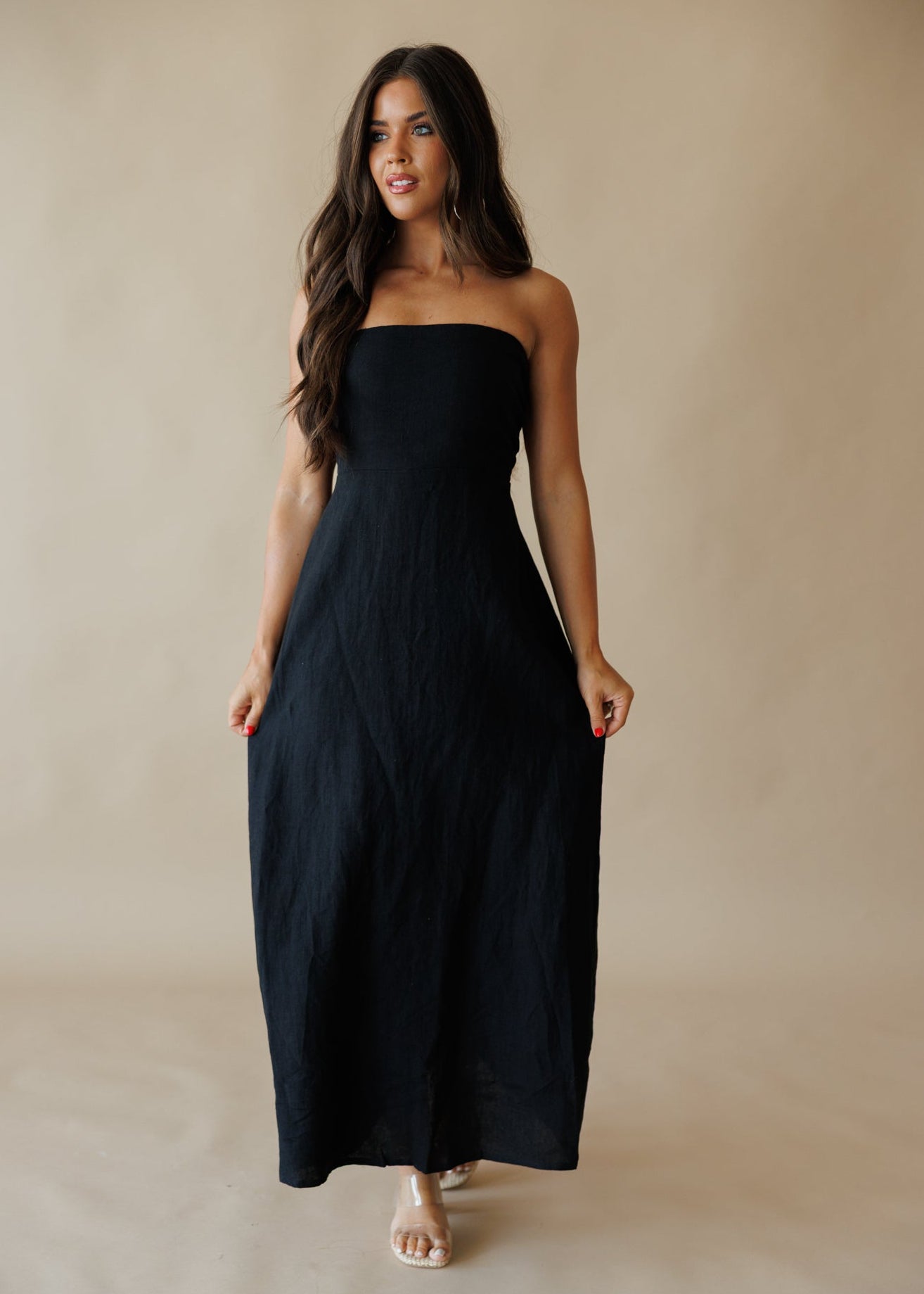 Olivia Black Linen Maxi Dress