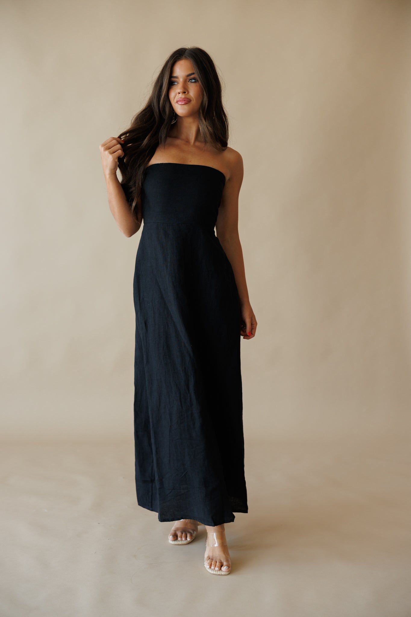 Olivia Black Linen Maxi Dress