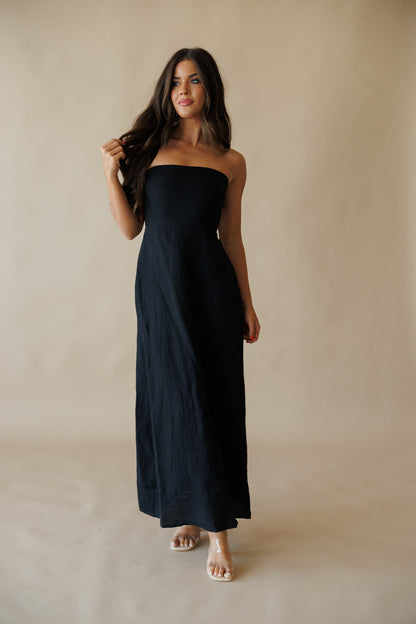 Olivia Black Linen Maxi Dress
