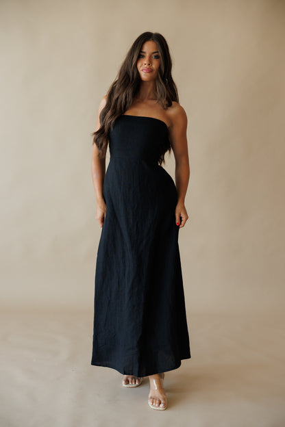 Olivia Black Linen Maxi Dress