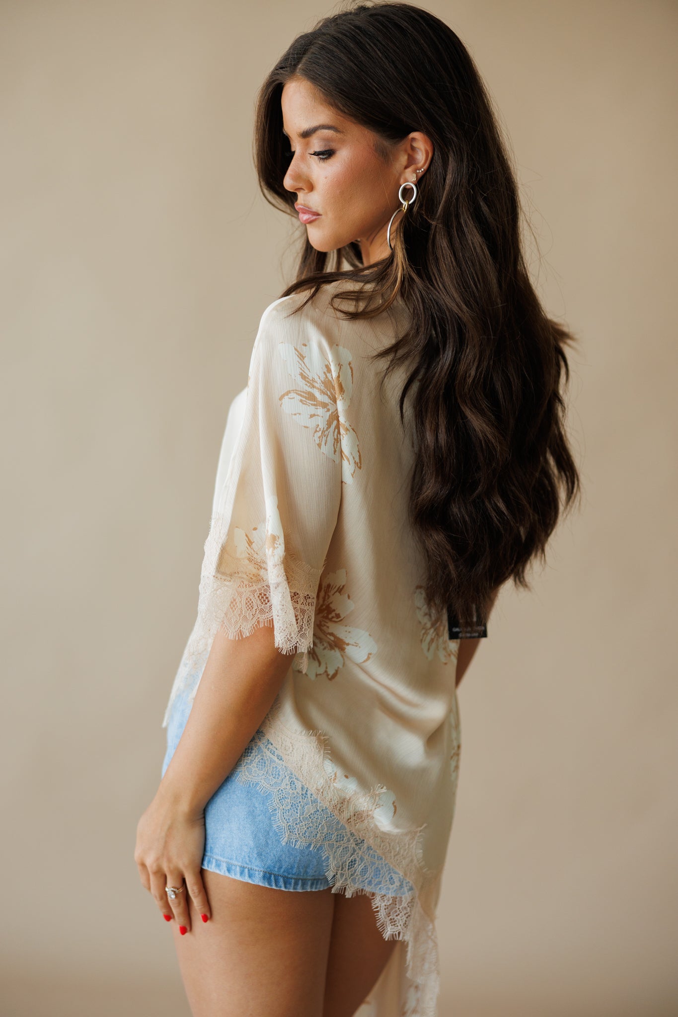 AS SEEN ON KATIE LANGLEY! Asymmetric Lace Top in Nude Floral