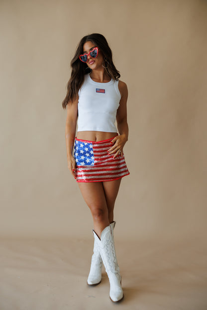 "USA BABE" Sequin Low Rise Skort