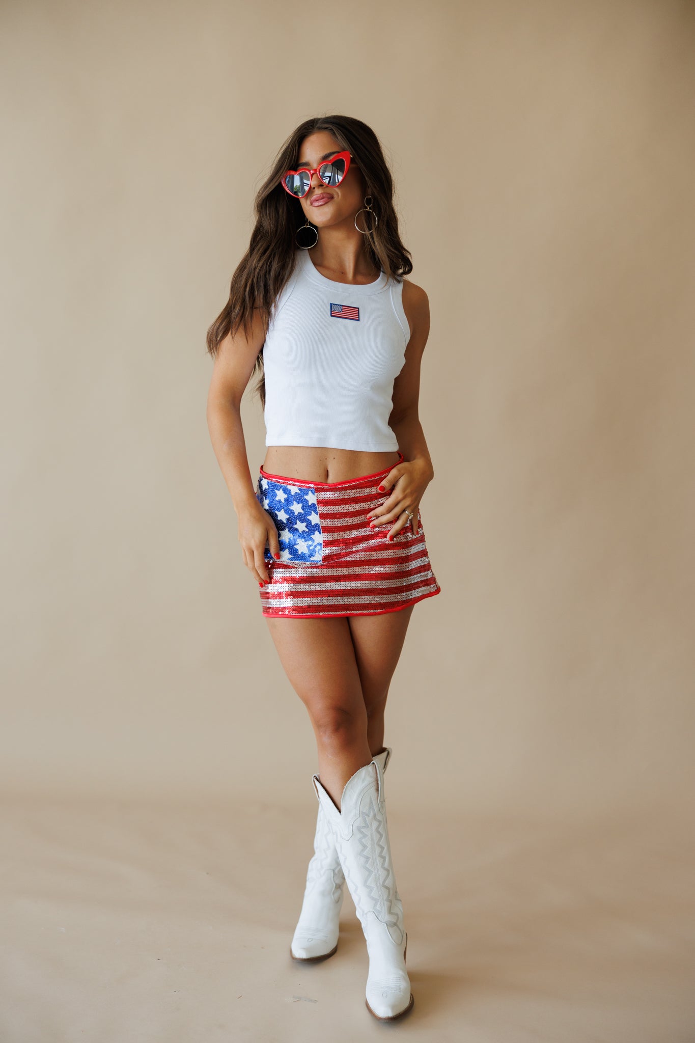 "USA BABE" Sequin Low Rise Skort