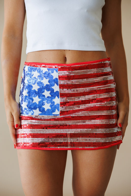 "USA BABE" Sequin Low Rise Skort
