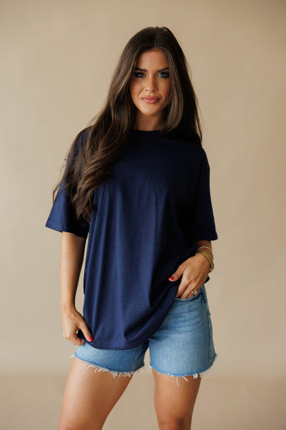"Brooklyn" Rhinestone Tee in Navy