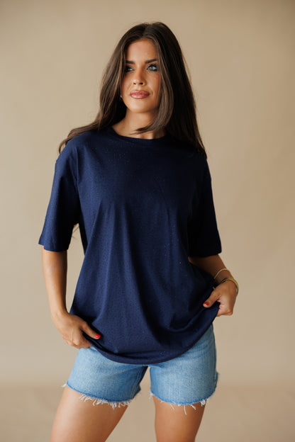 "Brooklyn" Rhinestone Tee in Navy