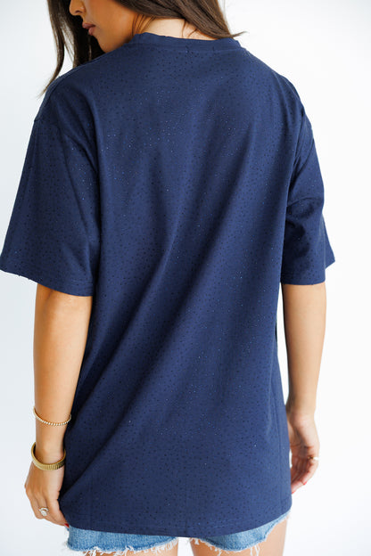 "Brooklyn" Rhinestone Tee in Navy