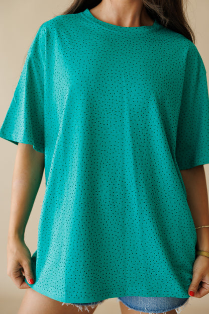 Brooklyn Acid Wash Rhinestone Tee in Green