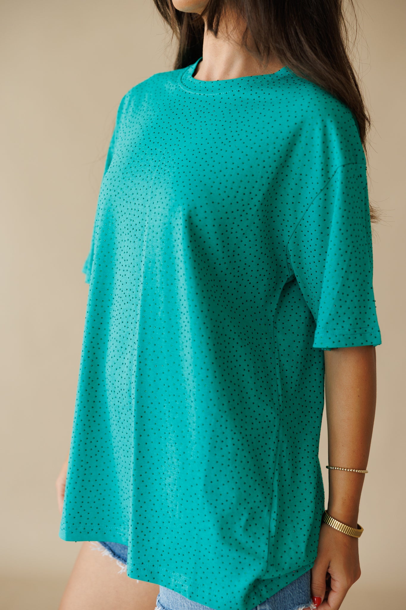 Brooklyn Acid Wash Rhinestone Tee in Green