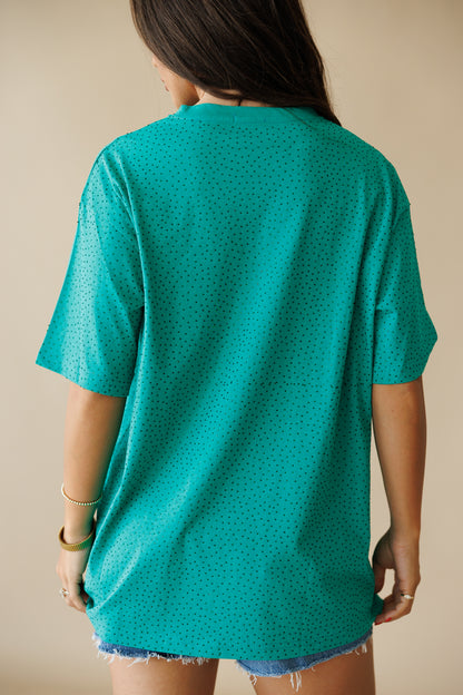 Brooklyn Acid Wash Rhinestone Tee in Green