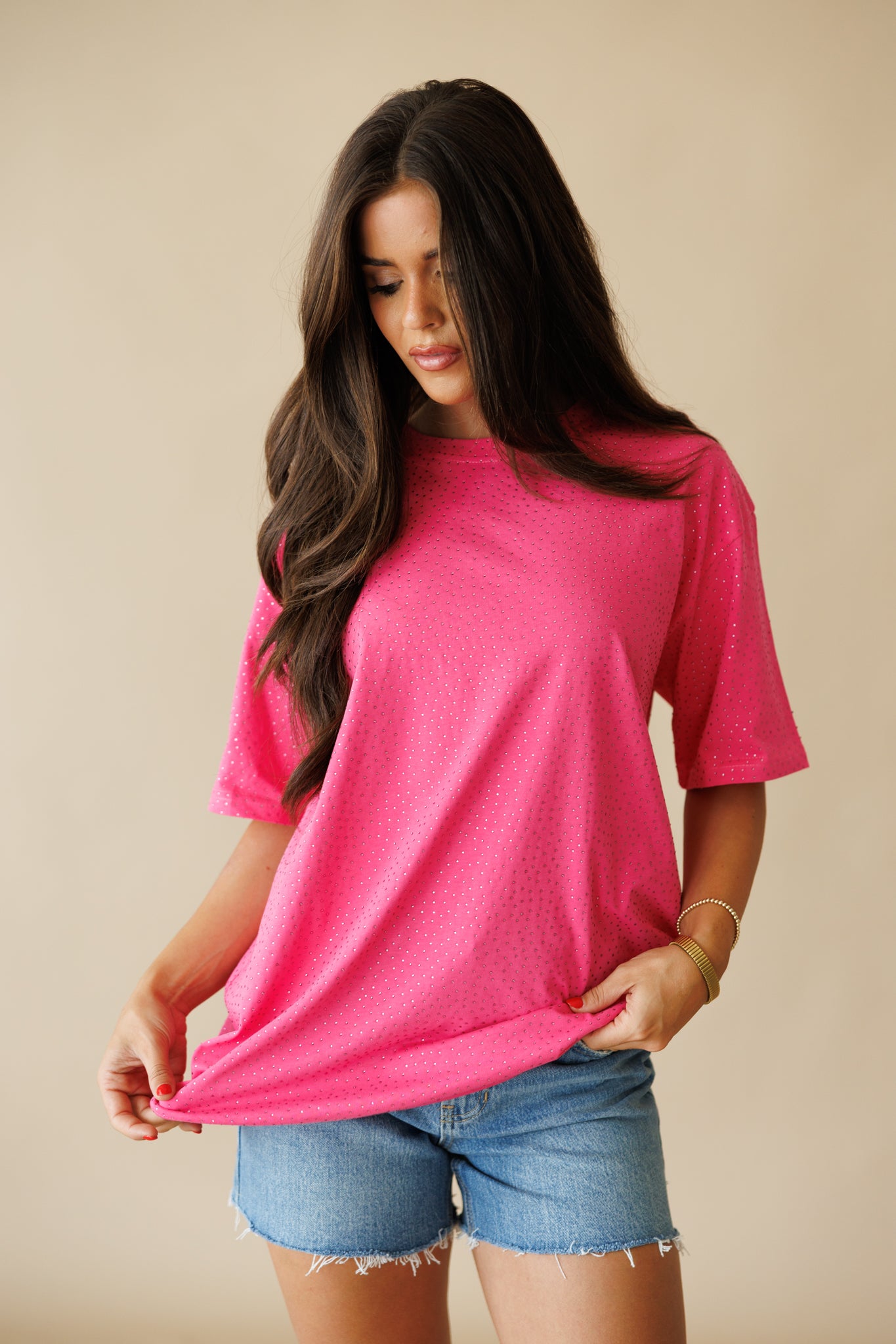"Brooklyn" Rhinestone Tee in Hot Pink