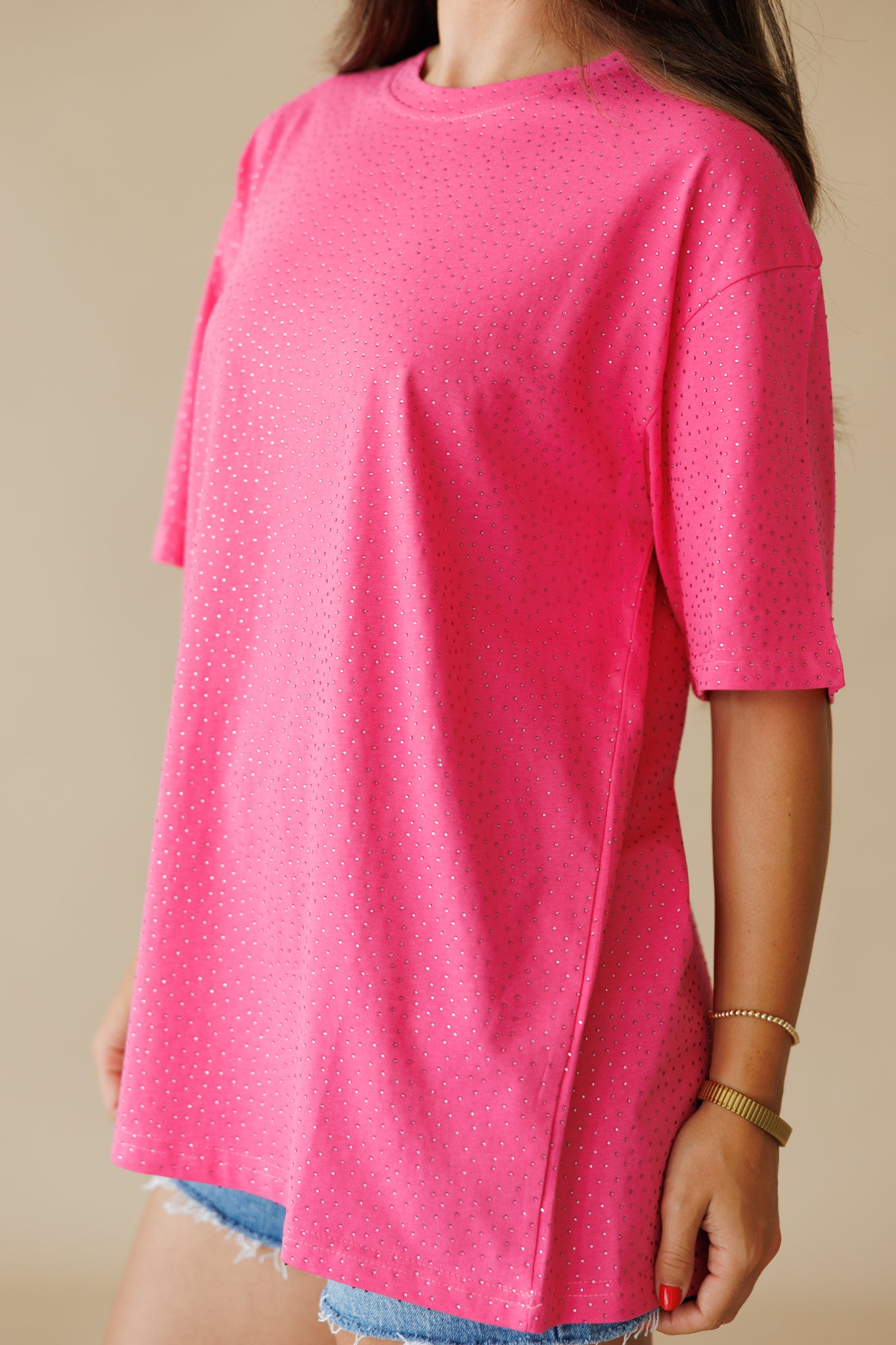"Brooklyn" Rhinestone Tee in Hot Pink