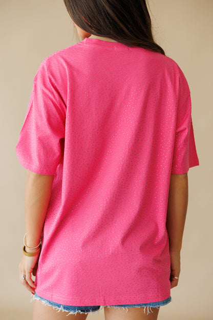 "Brooklyn" Rhinestone Tee in Hot Pink