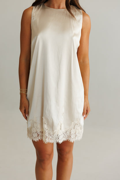 Sleeveless Satin Lace Dress in Champagne