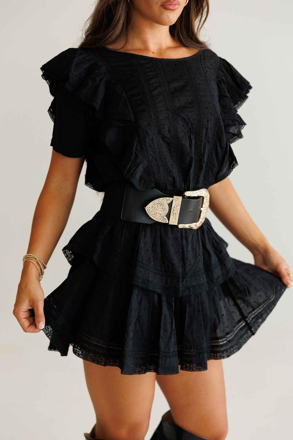 Natasha Heritage Mini Dress - Black