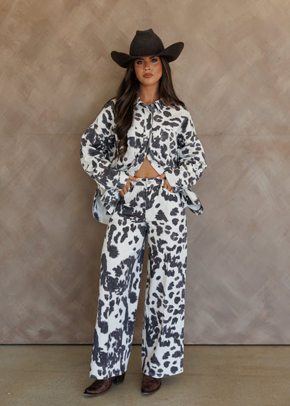 "Out West" Cow Print Wide Leg Pants