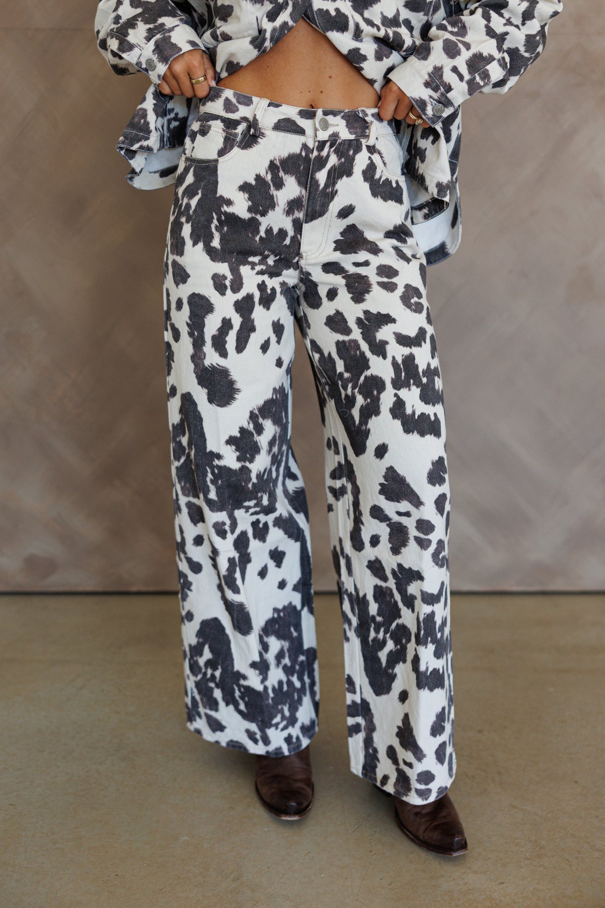 "Out West" Cow Print Wide Leg Pants