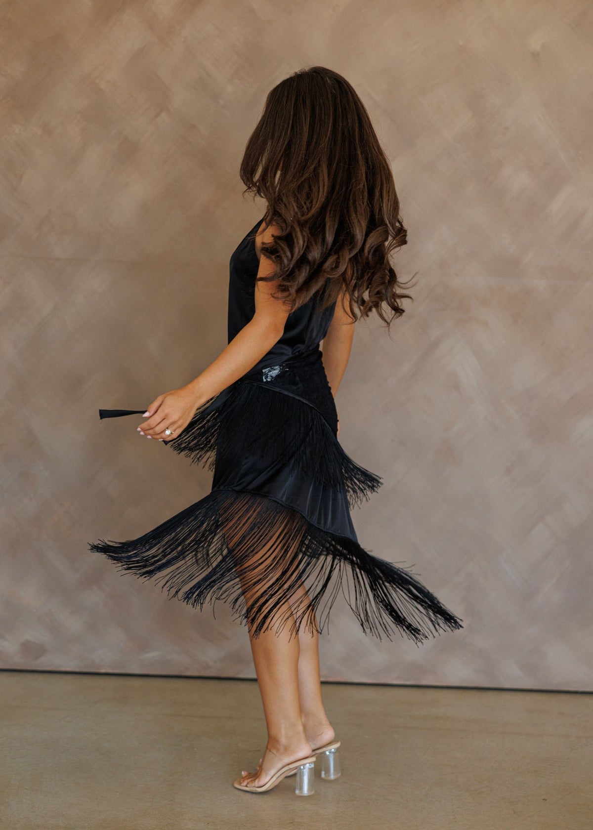 The "Austin" Asymmetrical Fringe Slip Dress