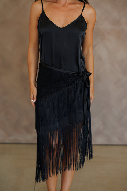 The "Austin" Asymmetrical Fringe Slip Dress