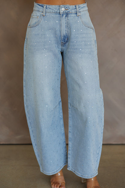 "After Dark" Rhinestone Barrel Jeans