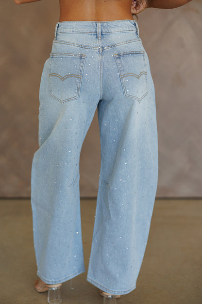 "After Dark" Rhinestone Barrel Jeans