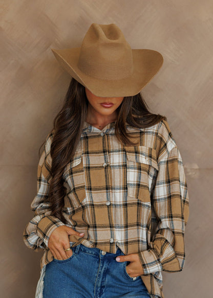 "Heritage" Plaid Button Down in Tan