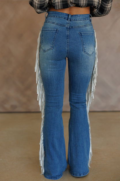 High Rise Fringe Jeans in Dark Wash