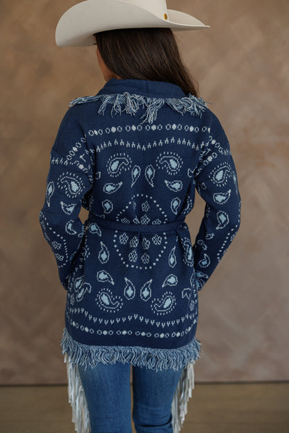 Sonora Fringe Wrap Cardigan in Navy