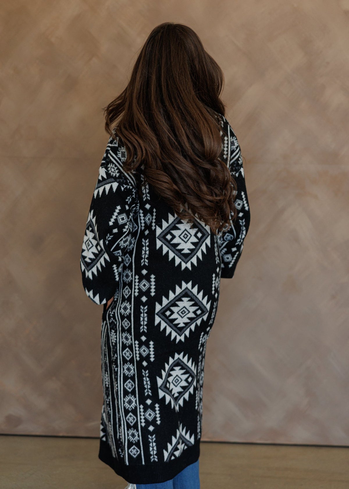 "Frontier" Aztec Print Cardigan in Black