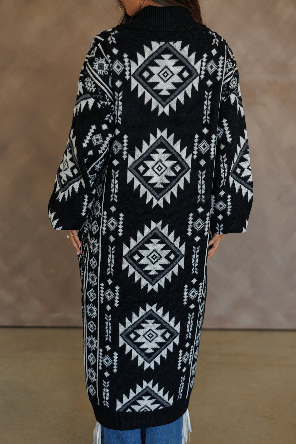 "Frontier" Aztec Print Cardigan in Black