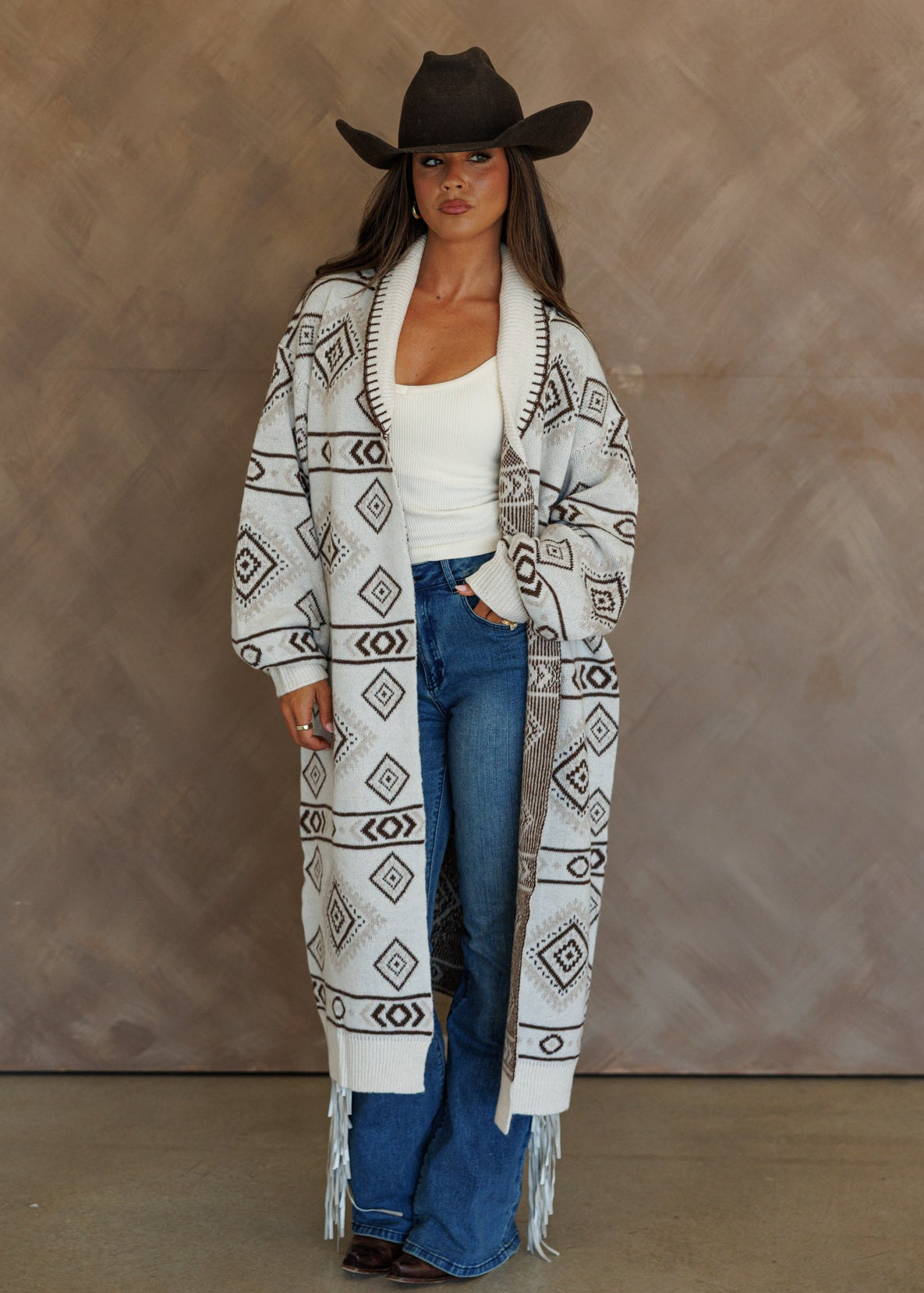 "Frontier" Aztec Print Cardigan in Cream