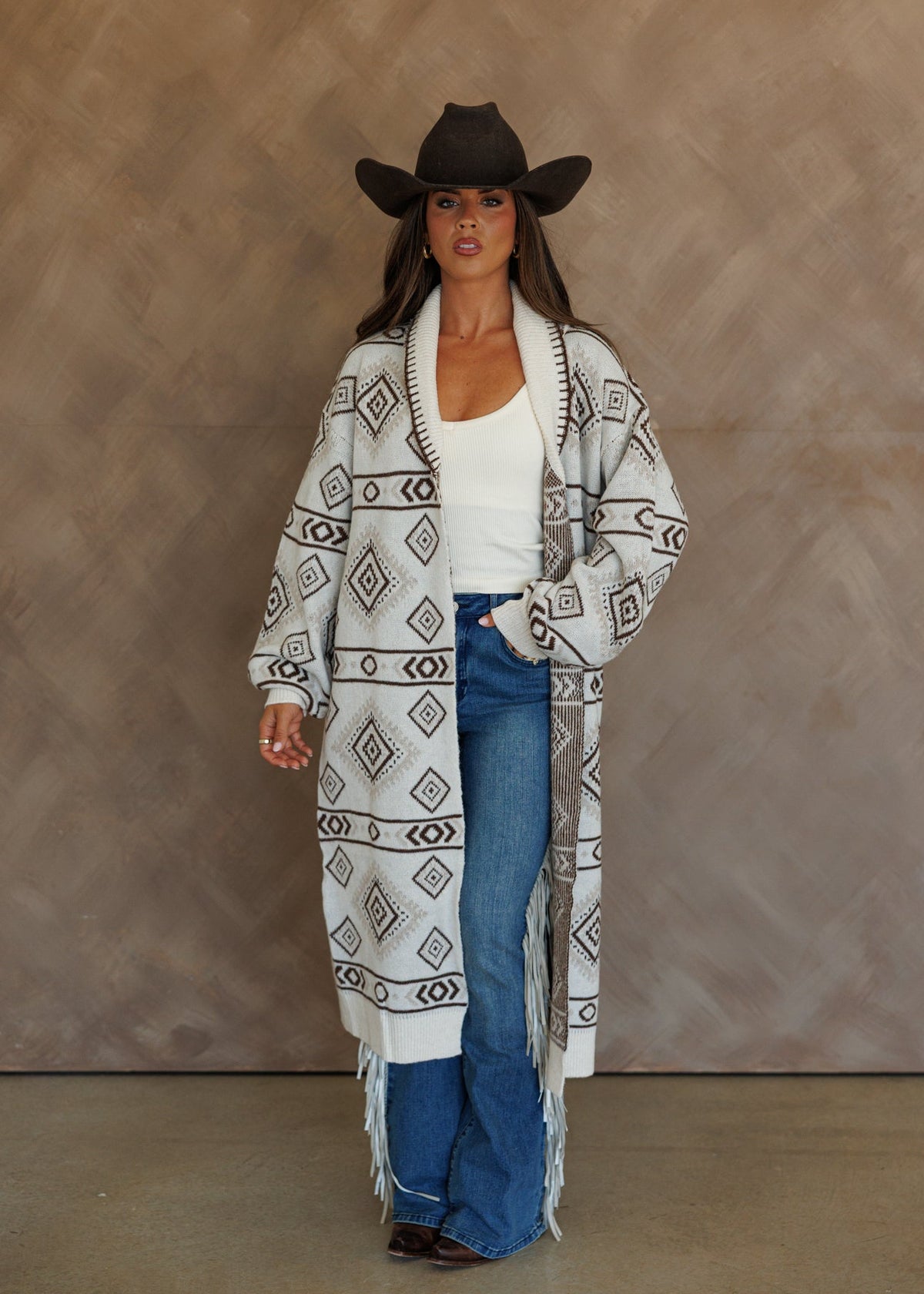"Frontier" Aztec Print Cardigan in Cream