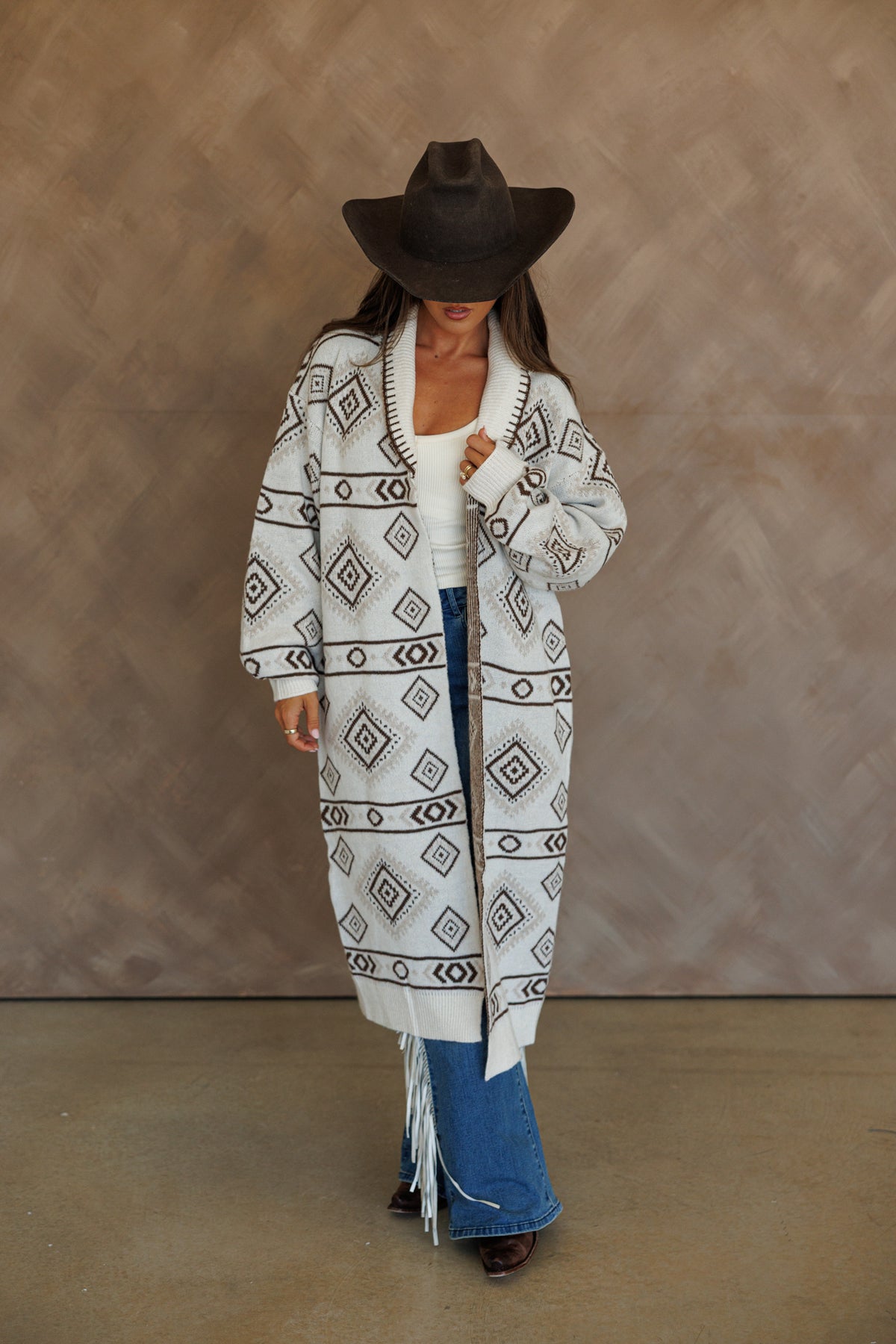 "Frontier" Aztec Print Cardigan in Cream