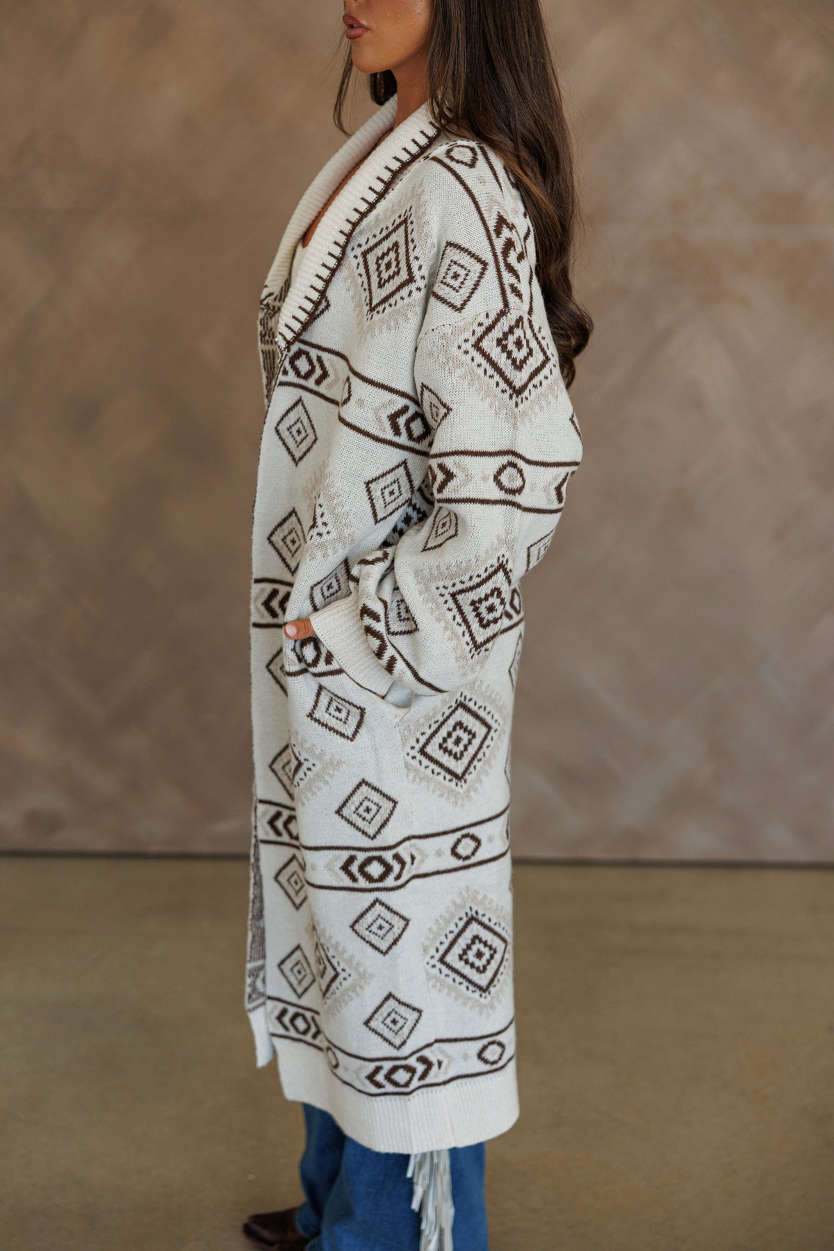 "Frontier" Aztec Print Cardigan in Cream