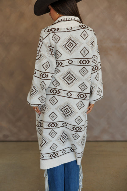 "Frontier" Aztec Print Cardigan in Cream